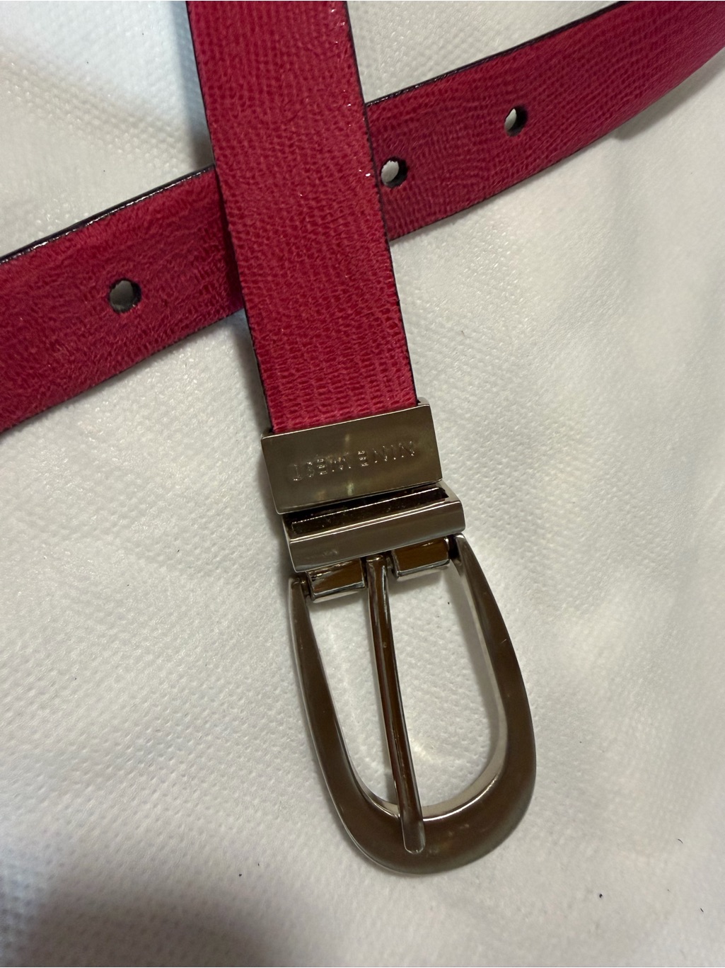 Nine West Bright Pink/Black Reversible Belt With Polished Silver Buckle
